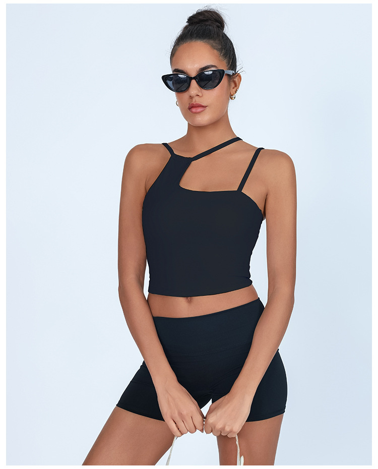 Naked Feel Sports Vest Women Chest Pad Irregular Yoga Pilates Training Crop Top