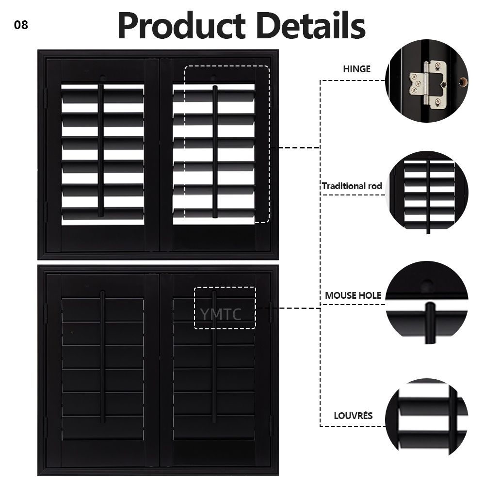 Sliding Interior Plantation Shutters Made From Paulownia Wood Basswood PVC Horizontal Plantation Shutter for Home Decoration Smart Homes Full Height Cafe Shutte