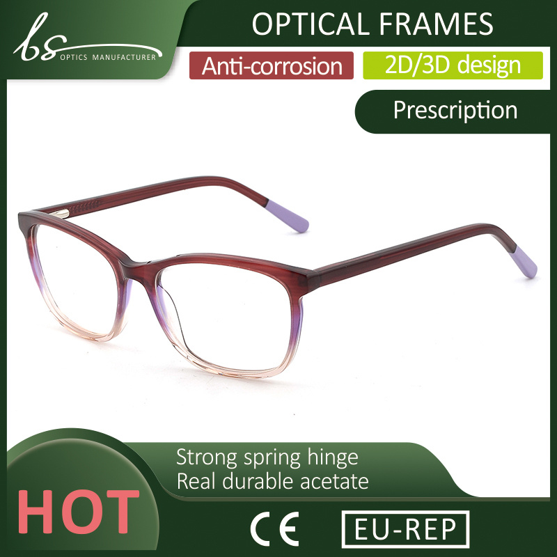 Hot Sales CE Eyeglasses Lightweight Slim Thin Square Optical Frame Modern Acetate Eyewear Suppliers for Women Men