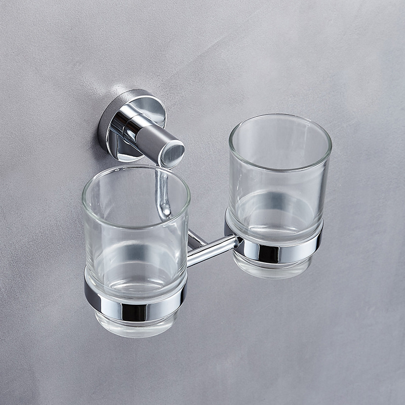 Stainless Steel Double Mouth Wash Toothbrush Glass Cup Holder Single Tumbler Holder