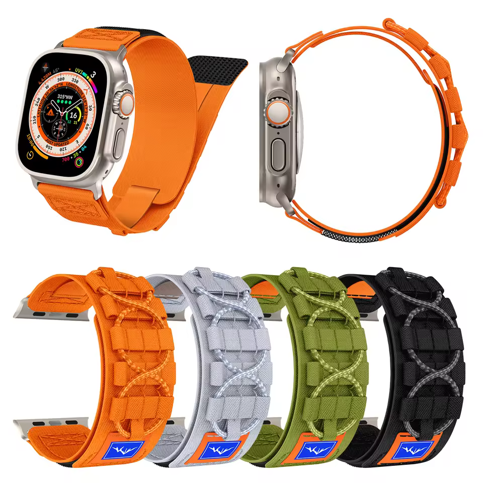 Ryb Rugged Nylon Watch Band For Apple Watch Ultra 2 49mm,Outdoor Sport Adjustable Nylon Strap For Apple Watch