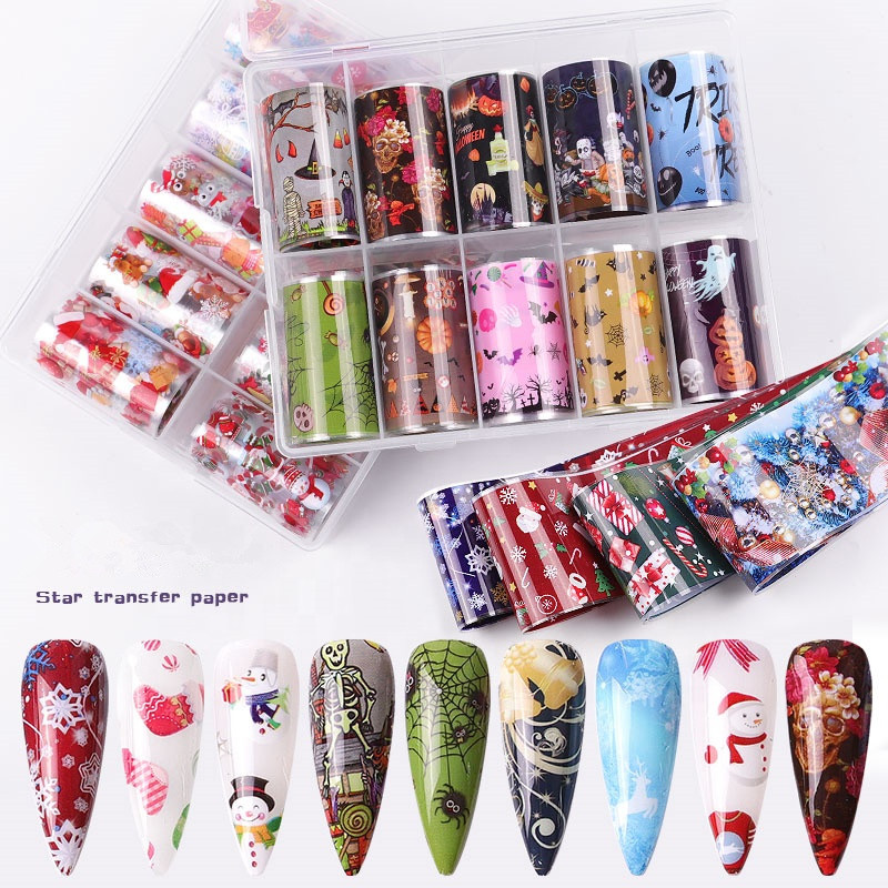8 Styles 10PCS/Box Christmas&Halloween Nail Art Foil Decal Accessory for Nail Beauty Decoration