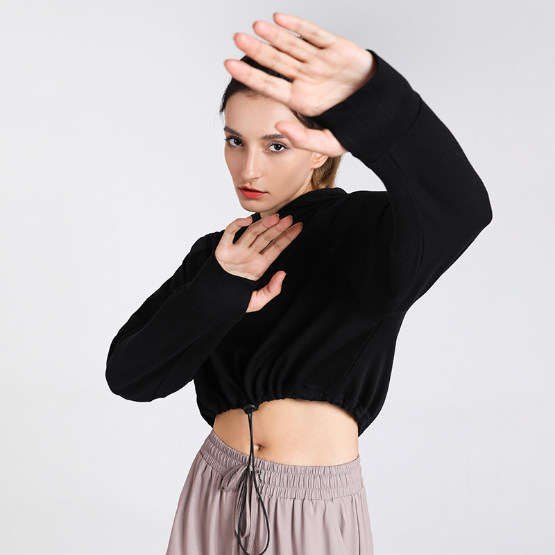Wholesale Factory 2023 New Sports Running Loose Cropped Casual Pullover Sweatshirt Yoga Wear Top Hoodies