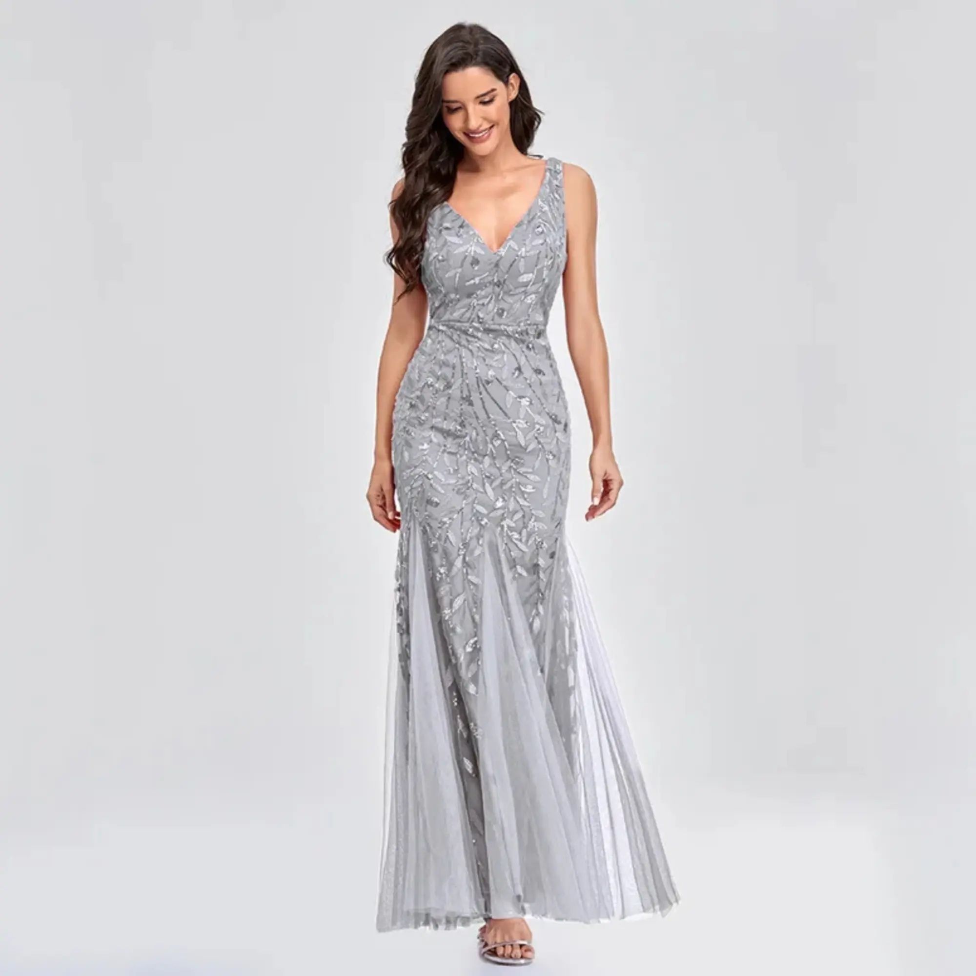 Factory Direct Long Evening Dress with Sequin Accents and Soft Lining Inside