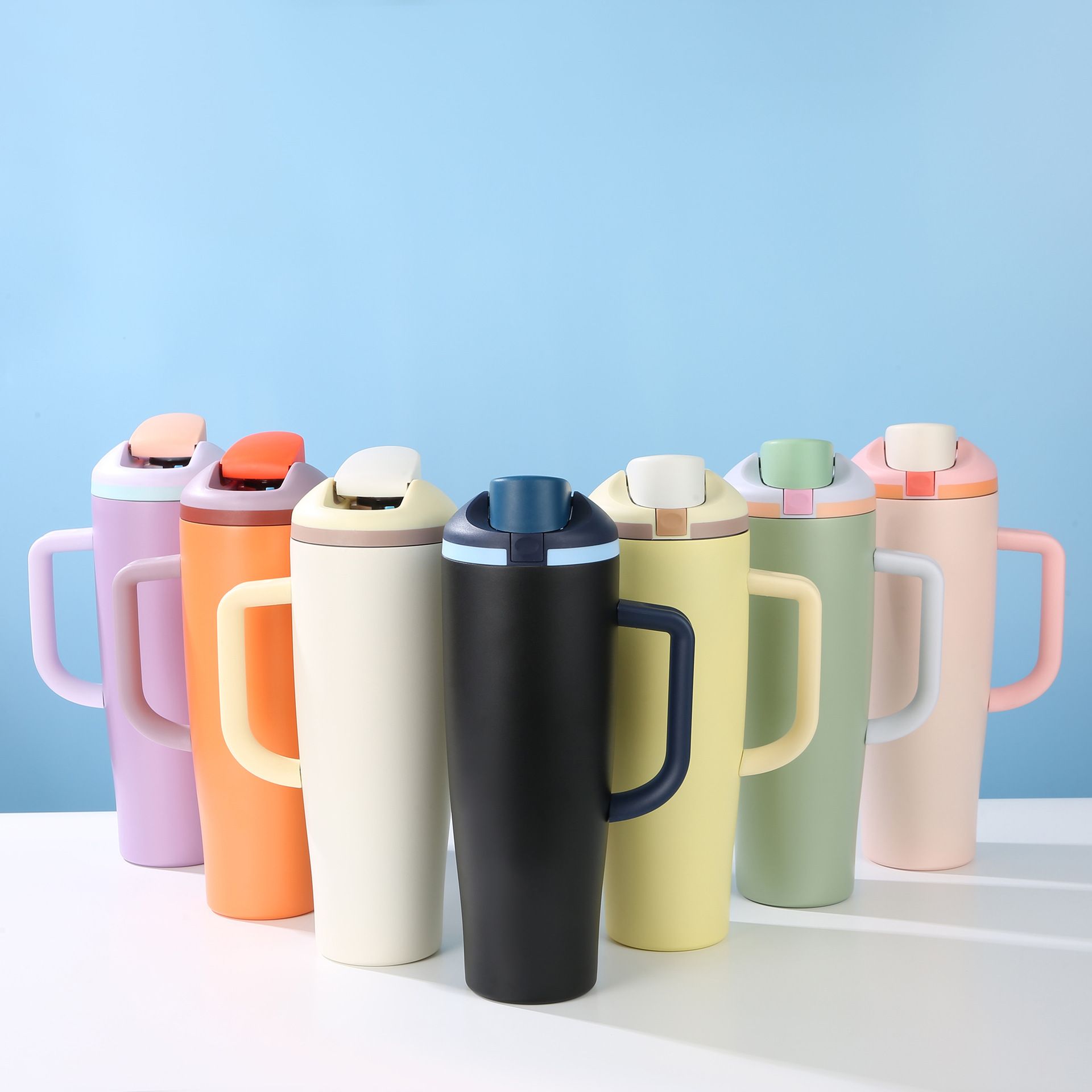 40oz Leak Spill Proof Bounce Lid Tumbler Portable Double Vacuum Flask Wall Stainless Steel Thermo Tumbler Cup Mug Water Bottle with Handle Flip Lid
