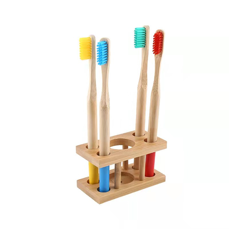 4 Sites Biodegradable Bamboo Toothbrush Holder for Bathroom