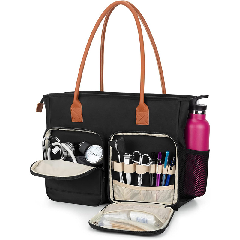High Quality Portable Medical Bag with Padded Laptop Sleeve PU Leather Shoulder Strap Tote Bag for Nursing Work