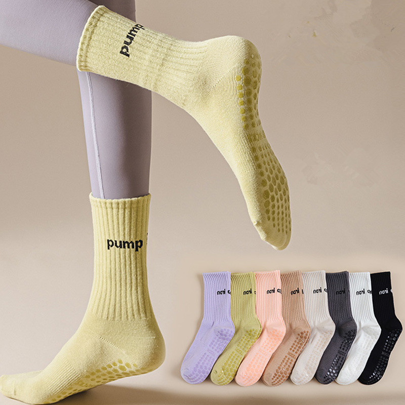 Cotton Grip Pilates Socks Crew Women Indoor Silicone Non Slip Yoga Socks