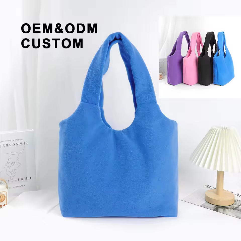 Rts Women's Blue Lambwool Tote Bag - Large Capacity Fashionable Handbag | Fast Shipping