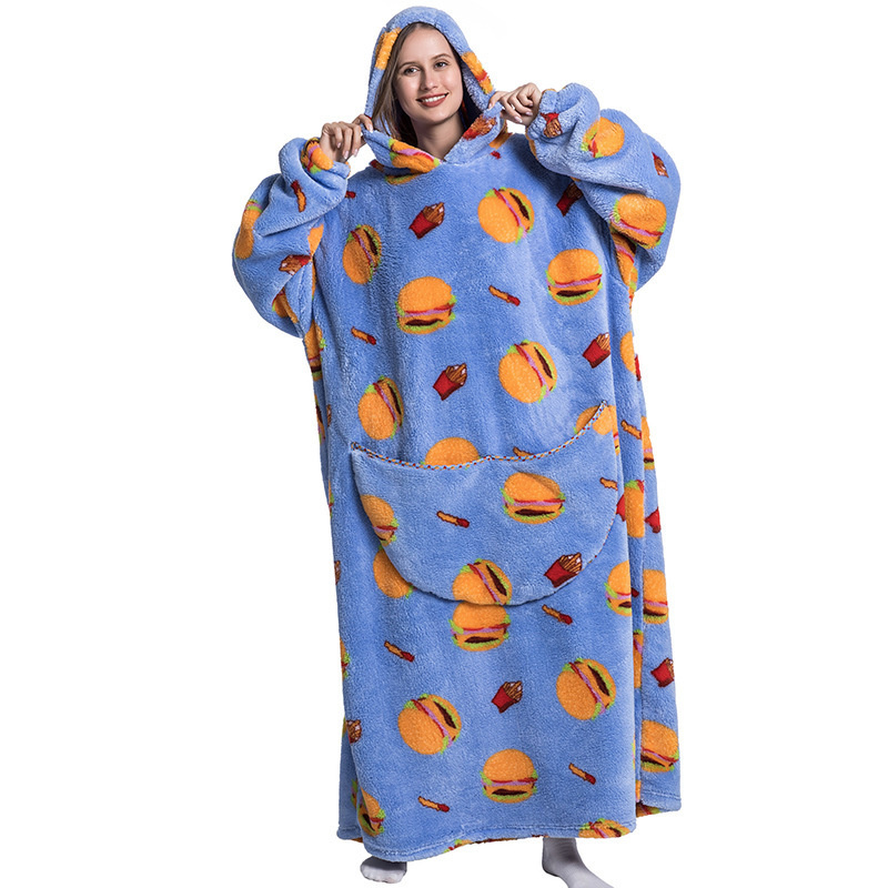 2025 New Oversized Comfy Wearable Blanket with Hood Plush Sherpa TV Blanket