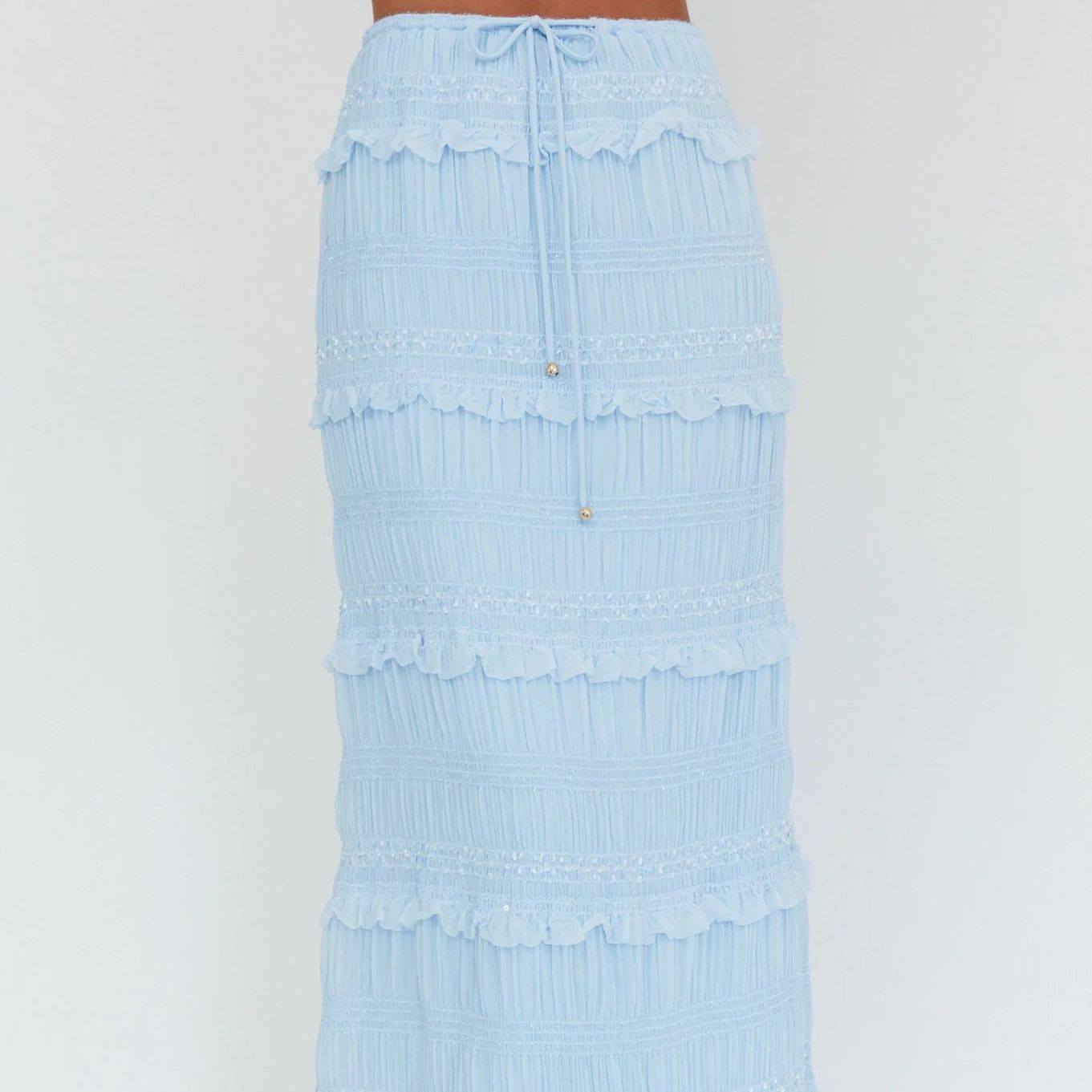 Wholesale Maxi Summer Layered Lace Comfortable Customization Blue Fashion Tie-up Ultra-Long Straight School MIDI Skirt