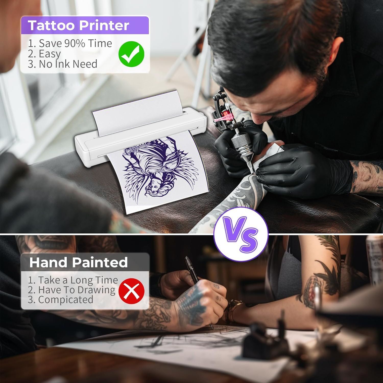 Tattoo Stencil Printer, Wireless Thermal Tattoo Printers with Stencil Paper, Portable Tattoos Printer Compatible with Phone Pad and PC