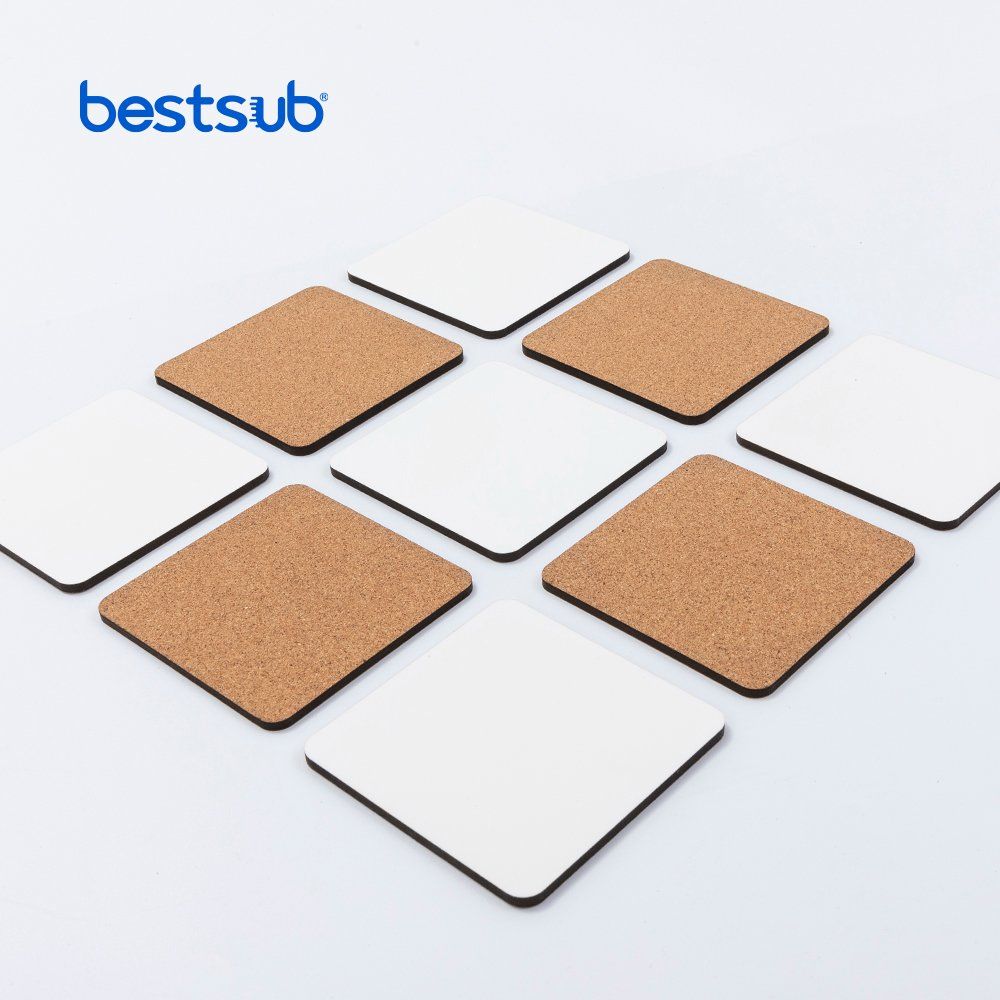 Bestsub Sublimation Blanks Square MDF Wood Drink Coaster with Cork