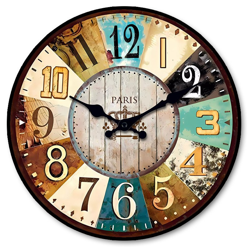 Vintage Paris Multicolor Wall Clock, Retro Decor for Home Living Room