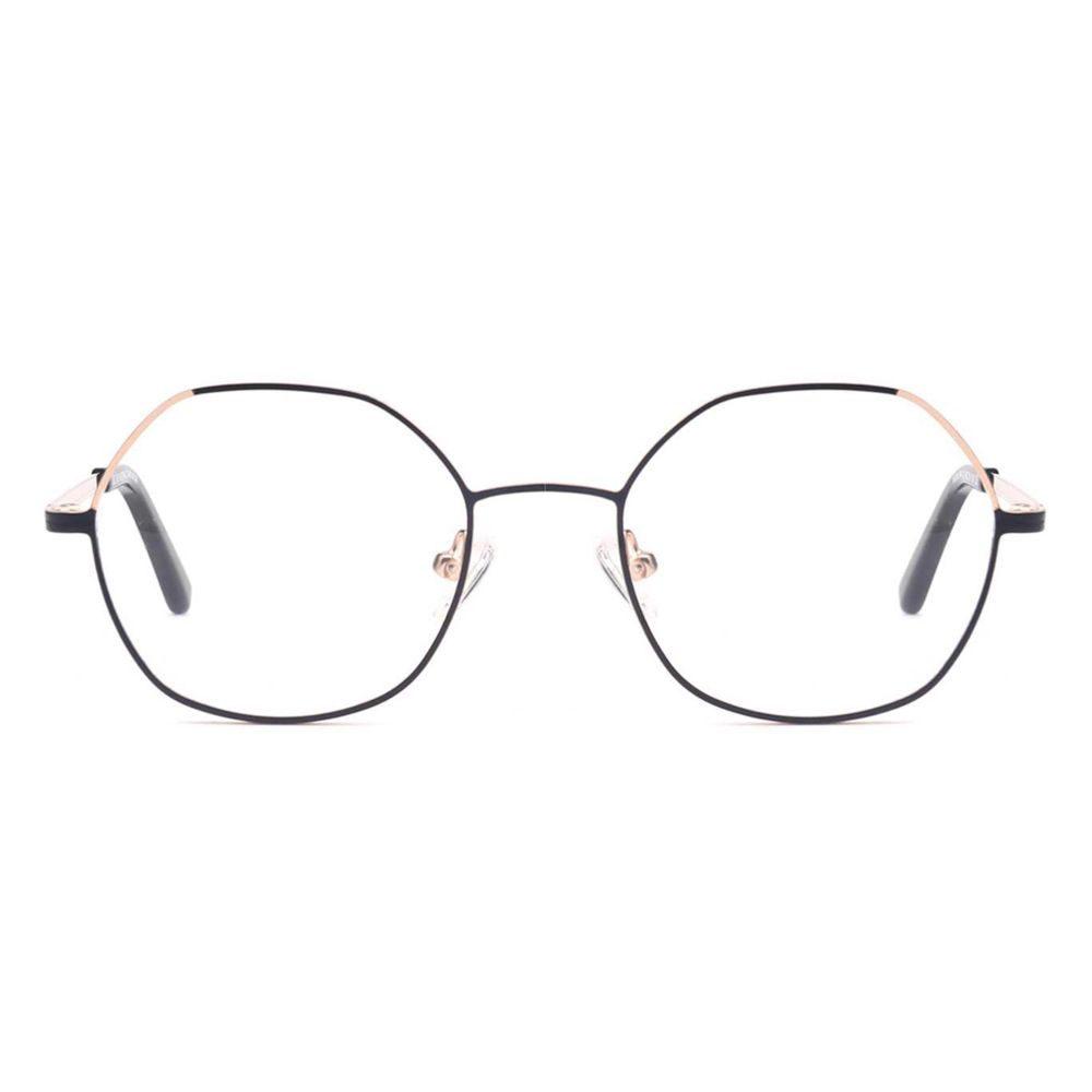 Bom-1094 Round Frame Eyeglasses with Black & Rose-Gold Accents & Clear Lenses