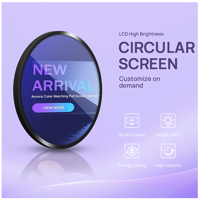 ODM OEM Wall Hanging Circular Screen Digital Signage Digital Shelf Edge Ultra Thin Advertising LCD Circle Shape Display