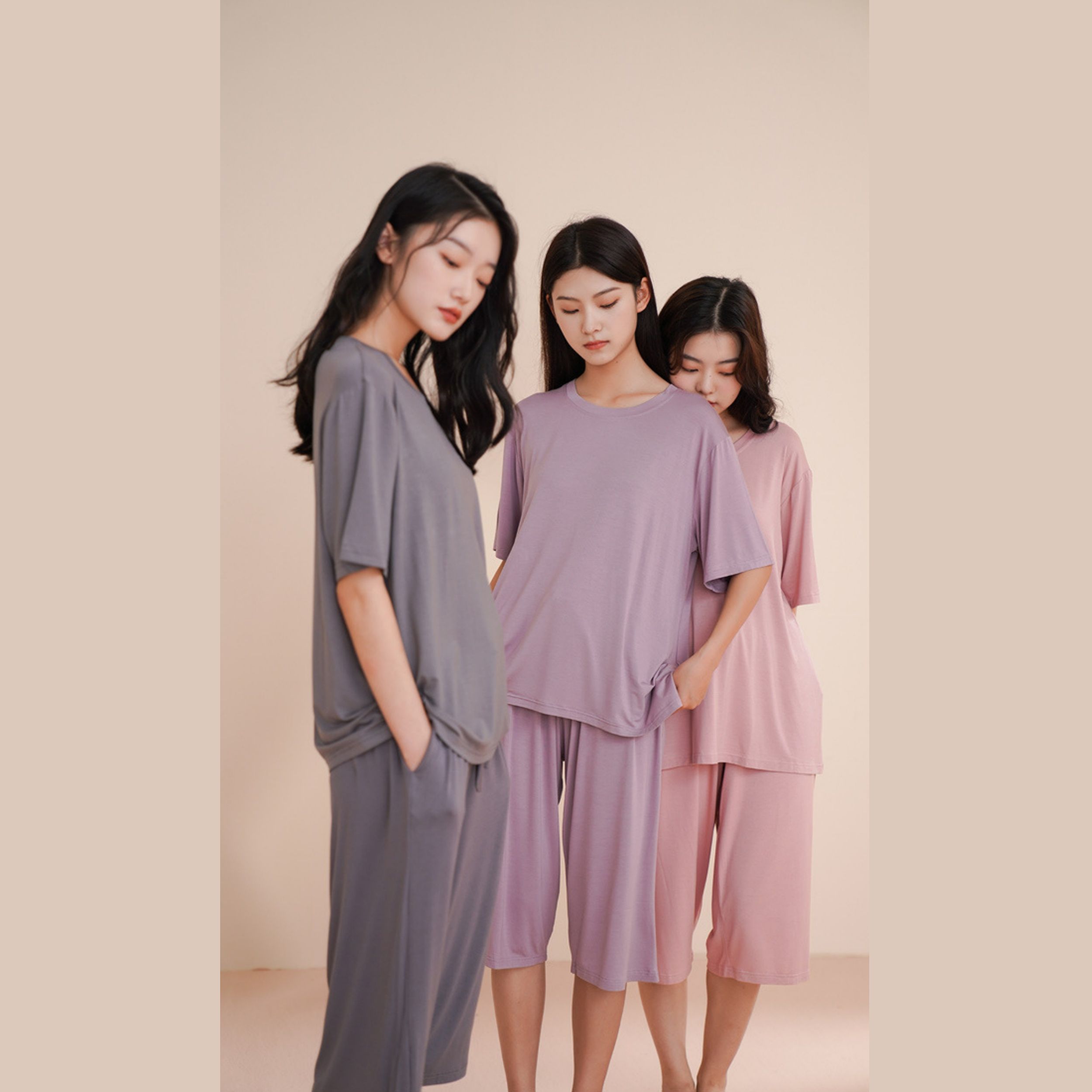 Customizable 2025 New Arrival Women's Modal Sleepwear Set - Summer Short Sleeve Top & Solid Color Shorts, Lightweight Loungewear