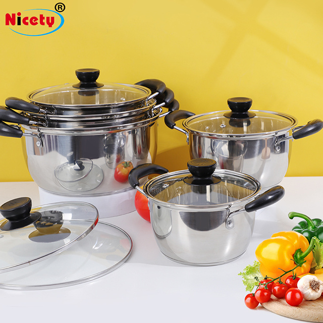 Stainless Steel with Glass Lid and Handle Anti-Scalding Environmental Protection Cover Pot Milk Pot Soup Pot
