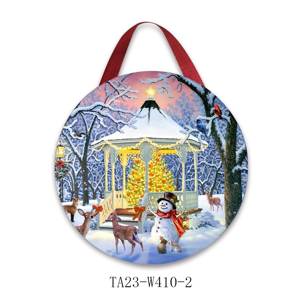 Wholesale Decorative Round Design Christmas Canvas Wall Art Home Decor LED Light Wall Art