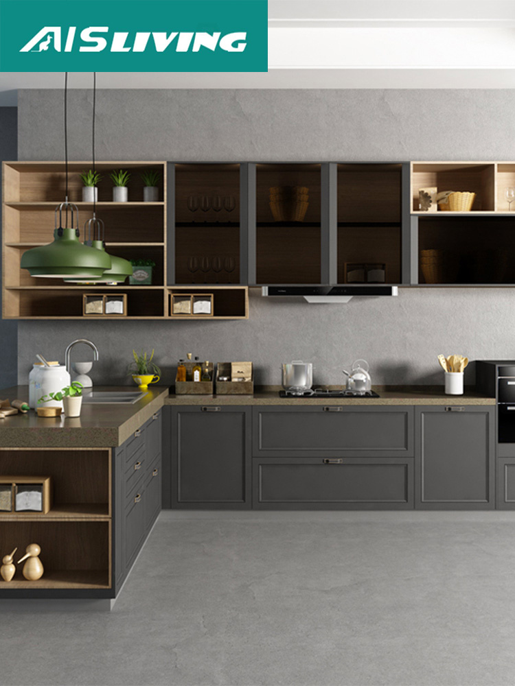 Prefab Shaker Style Lacquer Allure Modernlarge High Quality Modular Light Grey Laminate Kitchen Furniture Set Kitchen Cabinets