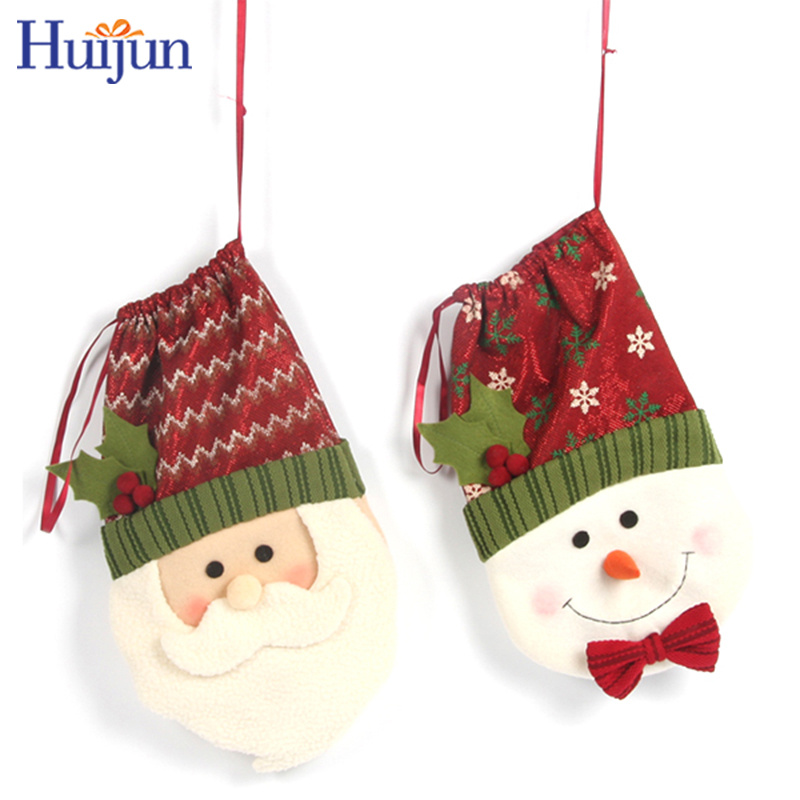 2PCS 3D Santa Snowman Design Fabric Wine Bottle Cover Bag Reusable Christmas Gift Cookies Bag