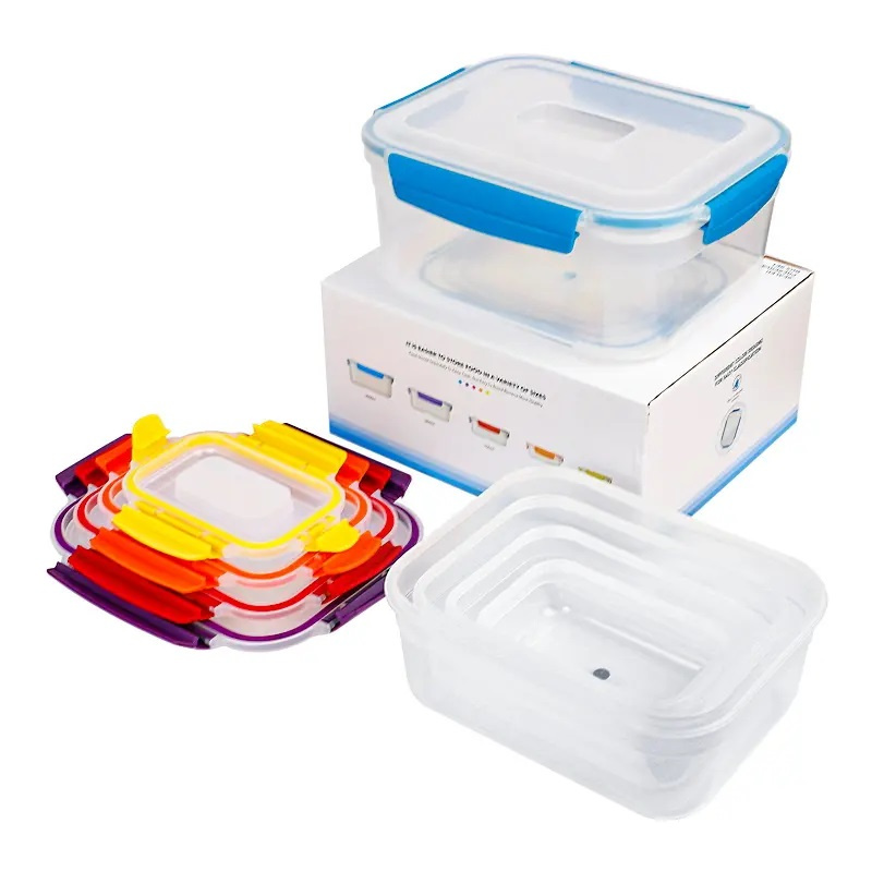 5 Pieces Set Airtight Refrigerator Meal Prep Pantry Plastic Kitchen Organizer Food Storage Container Box Set with Food Grade PP Lid