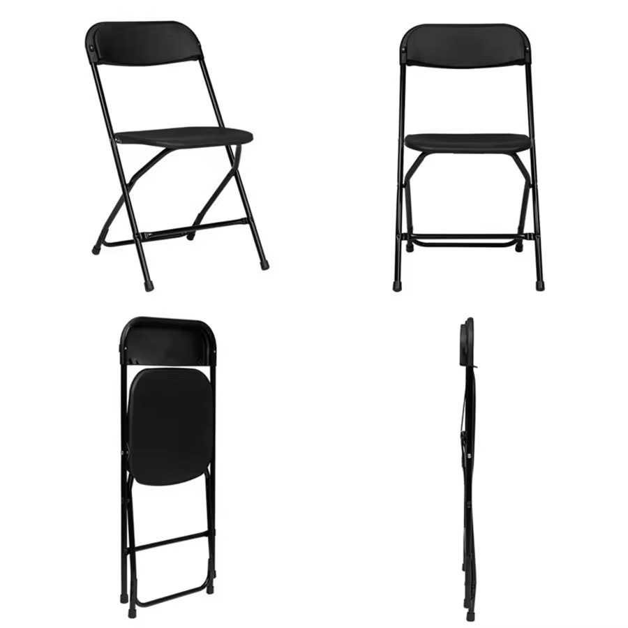 Anji ZG Manufacturer Commercial Weatherproof Black Steel-Poly Frame with PP Plastic Seat Event Garden Camping Folding Chairs for Outdoor and Indoor (ZG26-001)