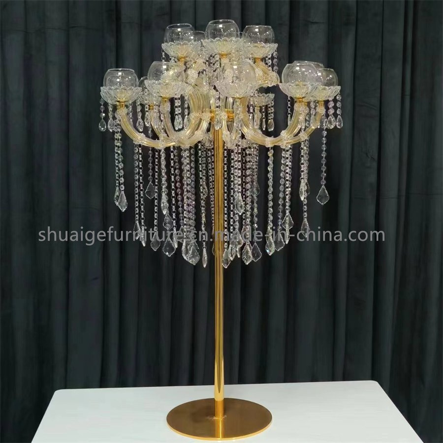 Beautiful Gold Metal Diamond Stand with Crystal Candleholder Wedding Decoration Table Centerpiece