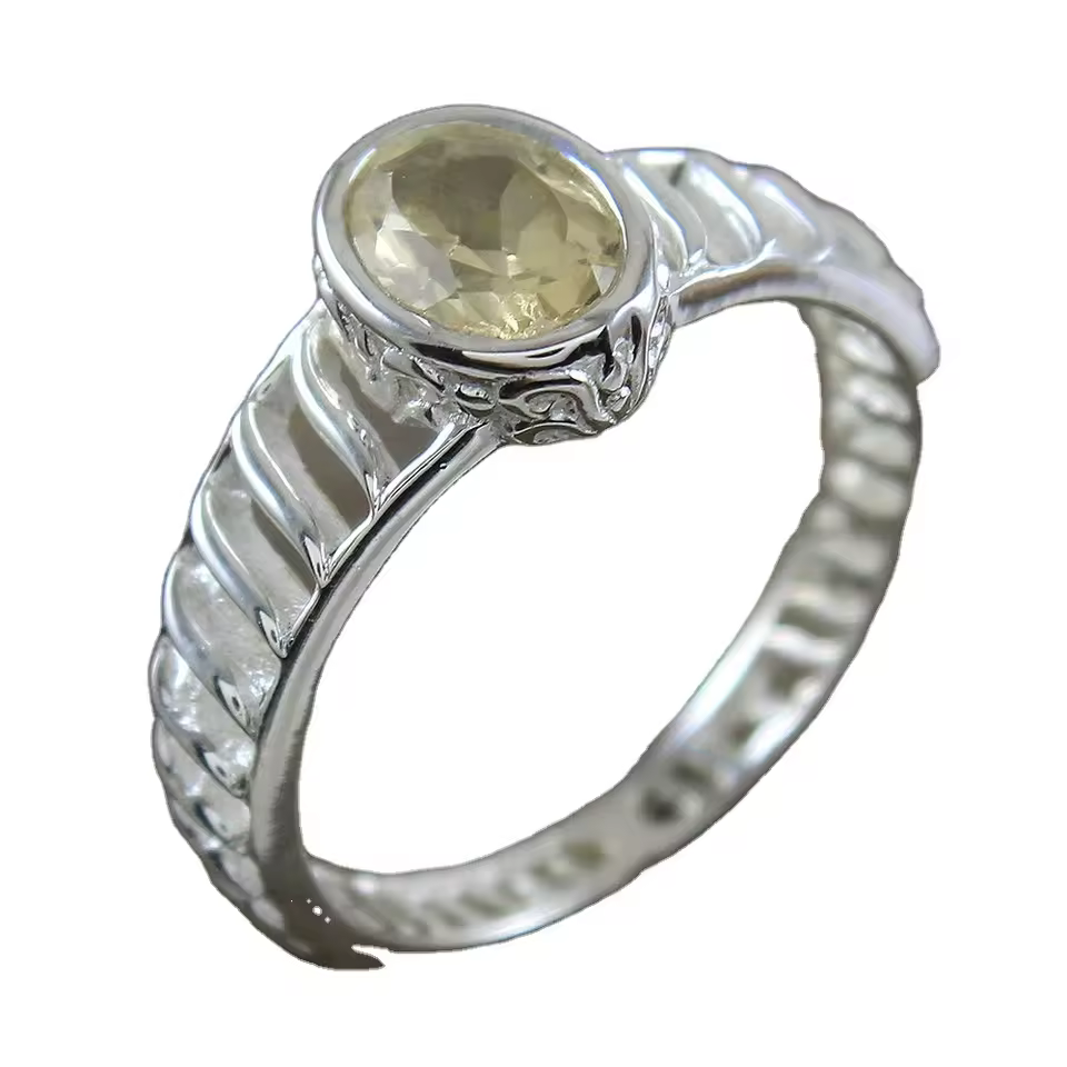 Antique Citrine Gemstone 925 Sterling Silver Classic Oval Shape Stripped Handmade Rings Jewellery Jewelry Distributor
