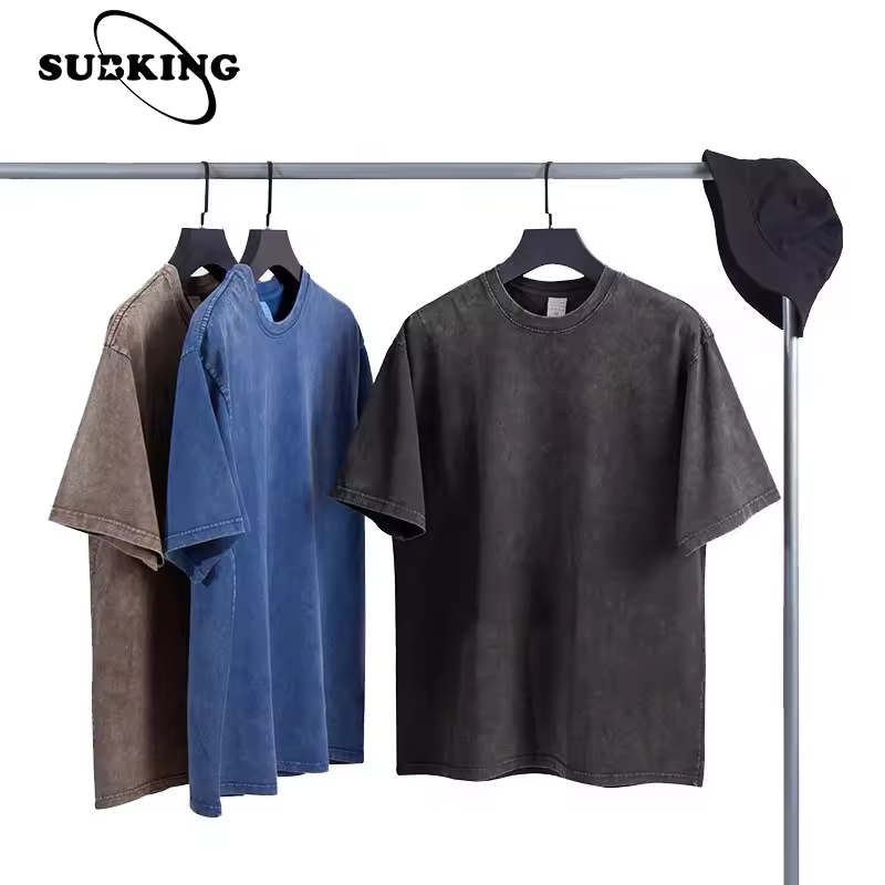 Mens 300gsm French Terry Thick Mock Neck Cropped Boxy T Shirts Custom Logo Bulk Unisex Oversize Blank Stone Acid Washed T Shirts