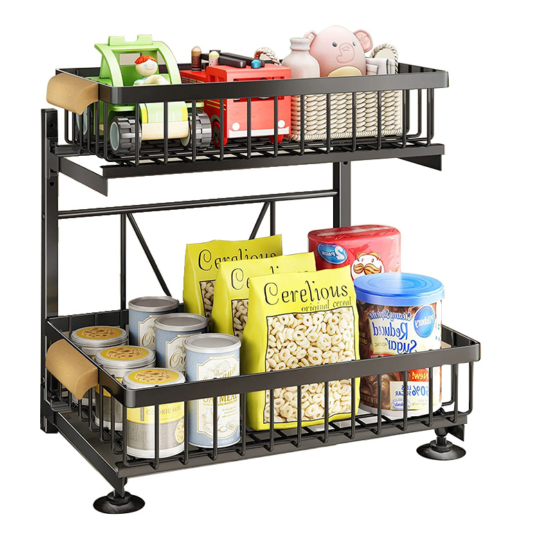 Latest Products Kitchen Corner Cabinet Wire Baskets in Pantry Cabinet 2 Tier Under Sink Organizer Cabinet 2 Tier Under Sliding Cabinet Drawer Kitchen Accessory