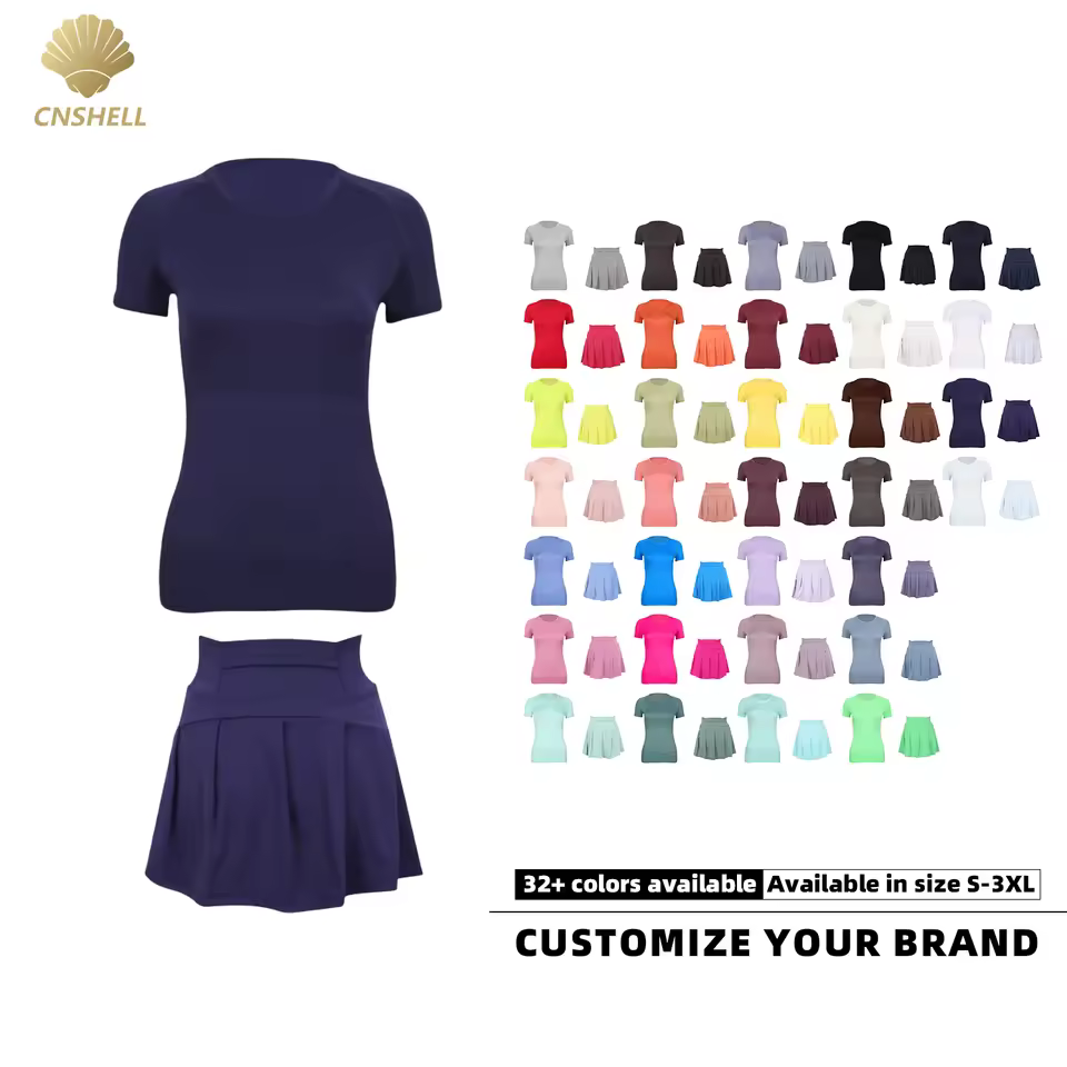 32 Color Ready To Ship Breathable Moisture-wicking T Shirt High Waist Pleated Tennis Skirt 2 Piece Sets Women