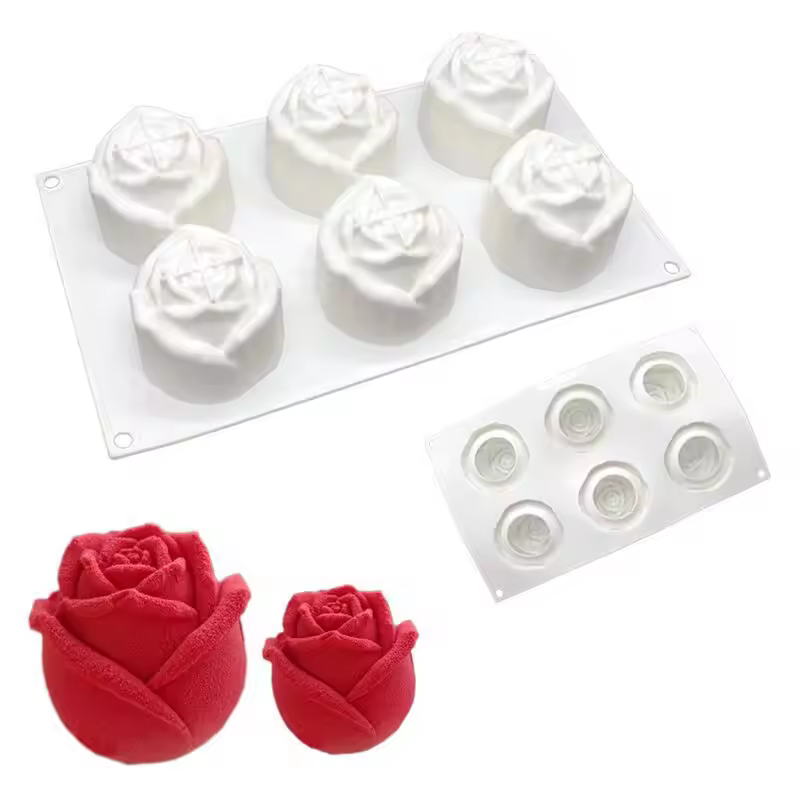 Single Sugar Resin Fondant Soap Camellia Flower Non-stick Cake Bakery 3d 6 Holes Cavity Silicone Bud Rose Candle Molds For Roses