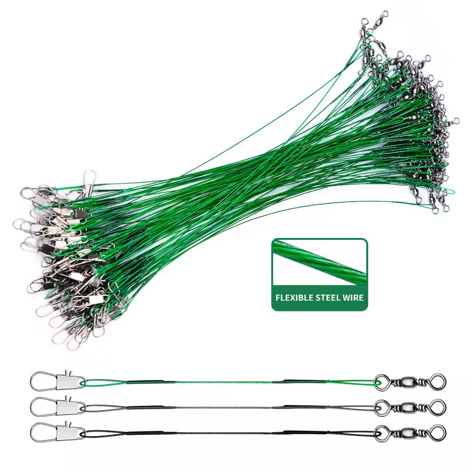 100pcs/pack Stainless Steel Wire Leader Fishing Leash 6-20kg Max Tension Swivels And Snap Jig Rig Fishing Leader Line