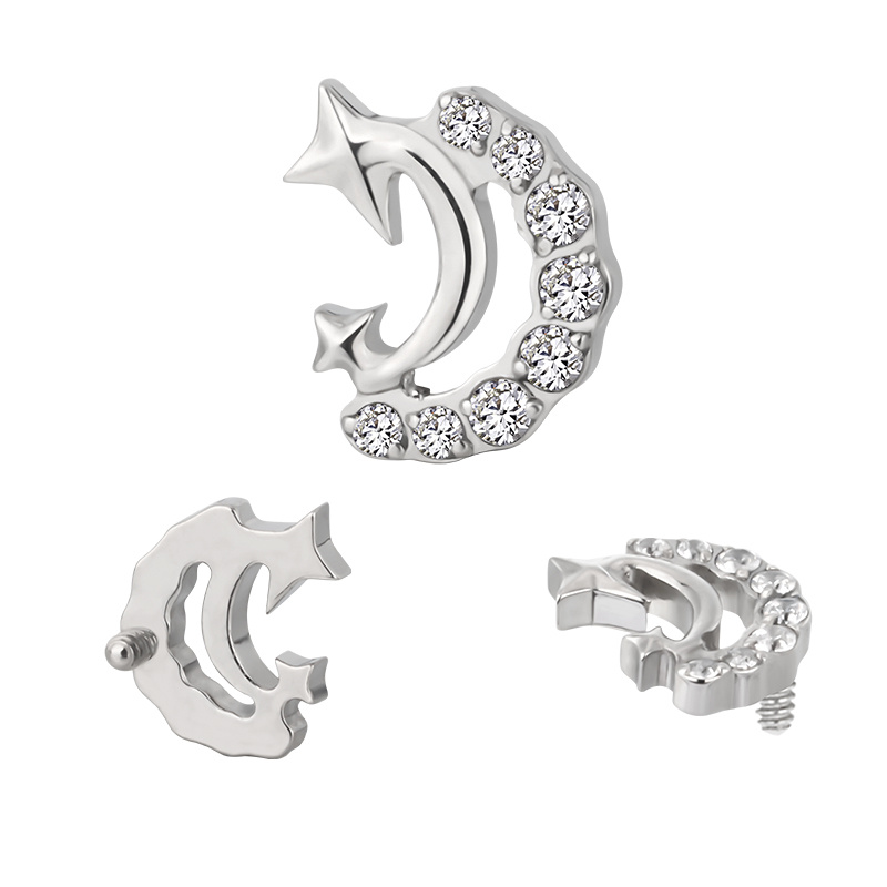 Ready to Ship Jewelry Piercing Titanium CZ Paved Star Trail 16g Internally Threaded Labret Top Earring