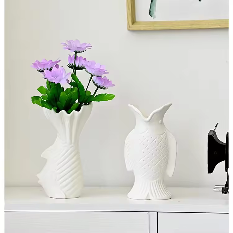 Elegant Minimalist White Ceramic Vase-Premium Living Room & Tv Cabinet Decor For Fresh & Dried Flowers And Fish Accents