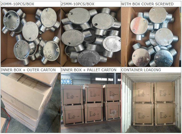 BS4568/En61386 20mm 25mm 32mm Malleable Iron 3 Way Tee Junction Boxes HDG