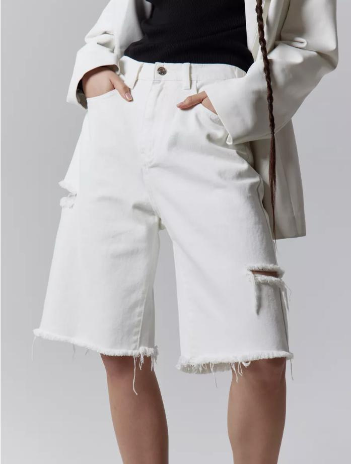 Hot Sales White Ripped Jeans High Elastic Produced in Guangzhou