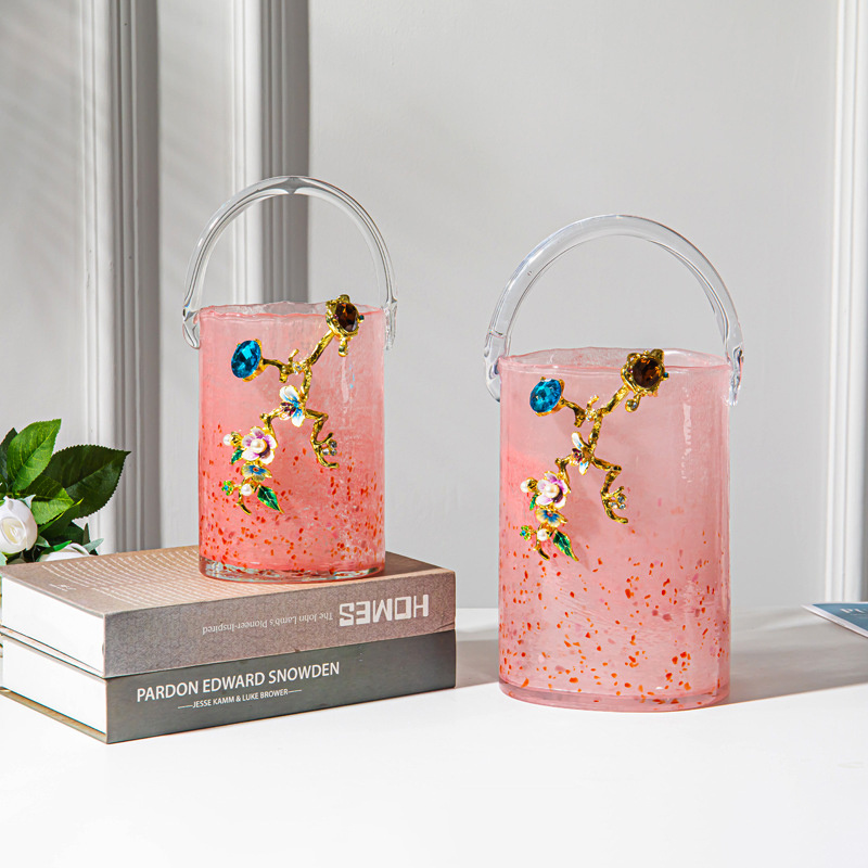 Creative Modern Dicoration Home Decoration Fashion Pink Floreros Rojo crystal Elegant Glass Handbag Flover Vase