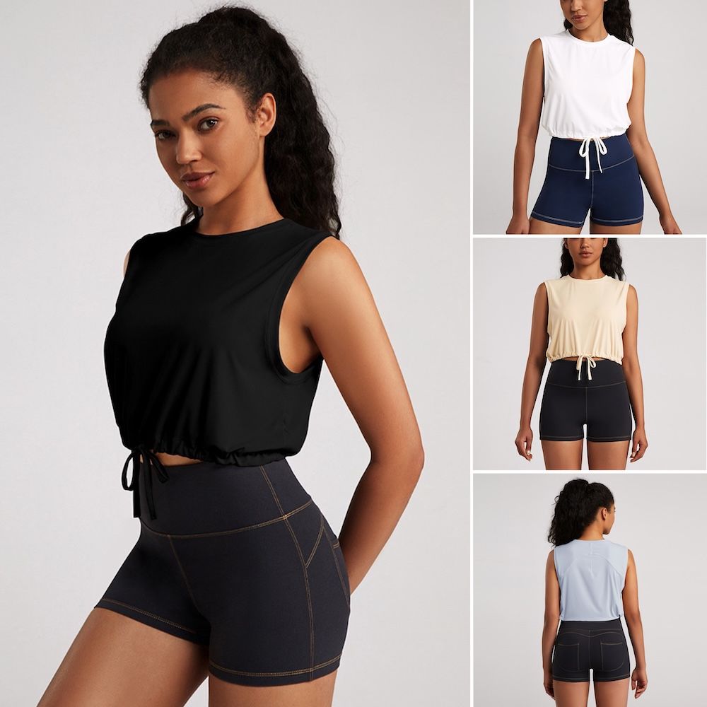 Lightweight Summer Running Beach Outfits Workout Tops in Ice Silk Quick Dry Fabric, Sleeveless Exercise T-Shirt Yoga Pilates Crop Tank Tops with Adjustable Hem