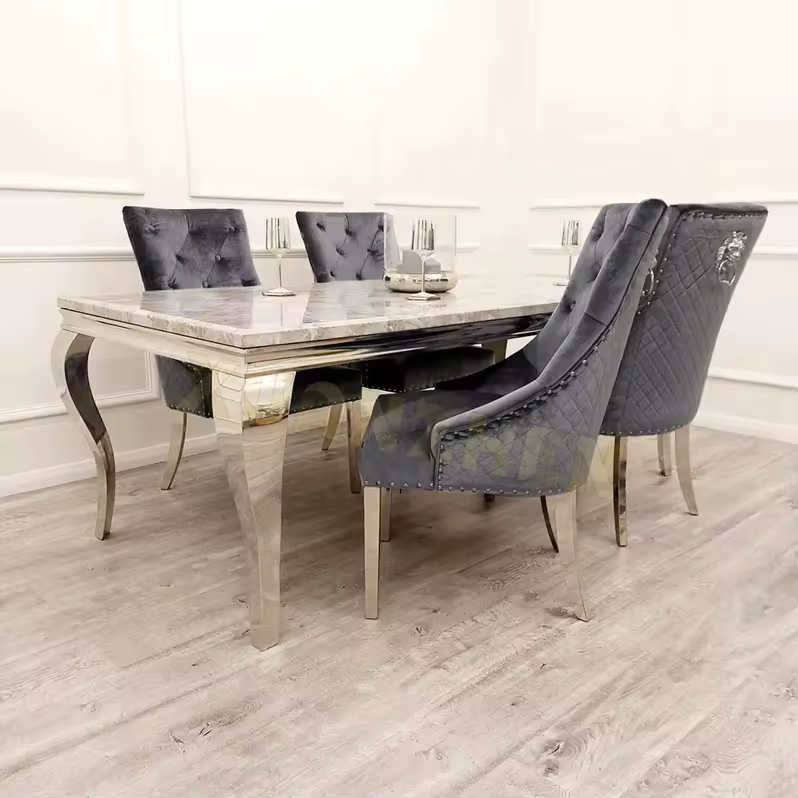 Xuanzhen Furniture Cheap High Quality Dining Table Set Customized Dining Room Table And Grey Chairs Marble Luxury Dining Table