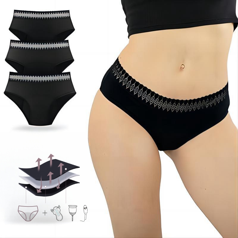 Intiflower H02 Ready to Ship Lace Waist Leakproof Organic Cotton Postpartum Underwear Bragas Menstrual Period Panties for Women
