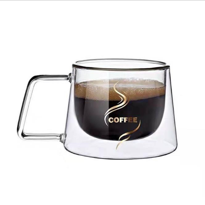 250ml Hot Sale Double Wall Insulated Clear Borosilicate Glass Coffee Mug with Handle