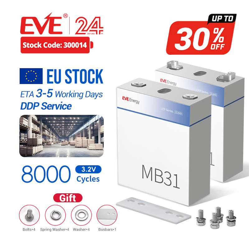 Eve 314ah EU Stock LiFePO4 100ah 200ah 280ah 300ah LiFePO4 Battery Lithium Cell Lithium Battery for Home Solar Energy System 3.44mwh 4mwh 5mwh Ess China Factory
