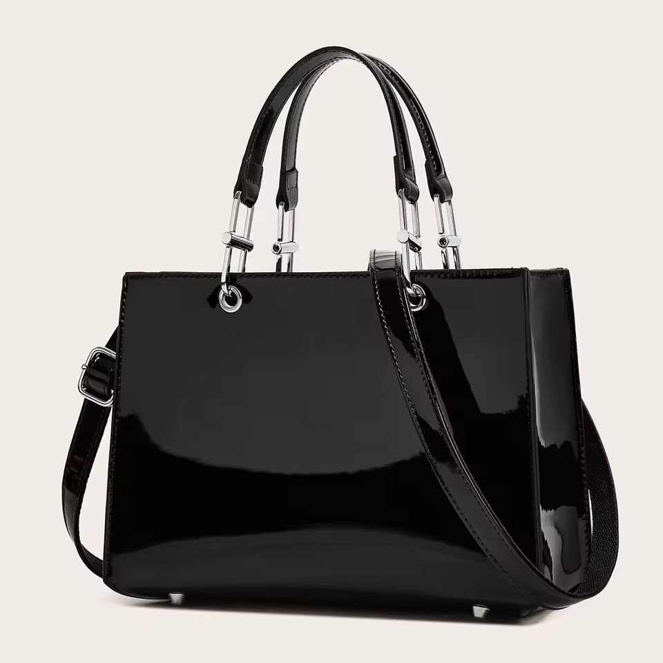 2025 Hot Design Products Glossy Faux Patent Leather Handbags Ladies Structured Bag Shoulder Handbag Women Evening Party Satchel