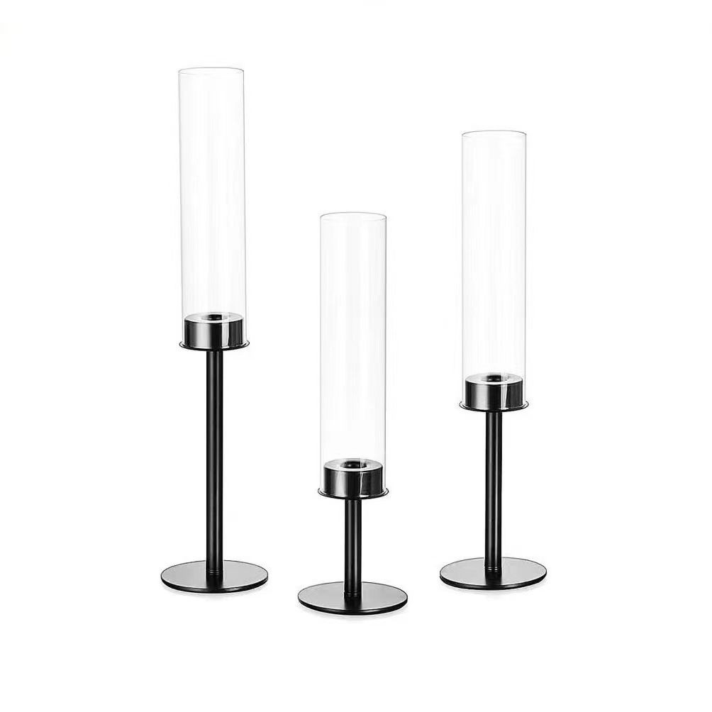 3PCS Tall Glass Classical Candle Holder; Glass Clear Candlesticks for Wedding
