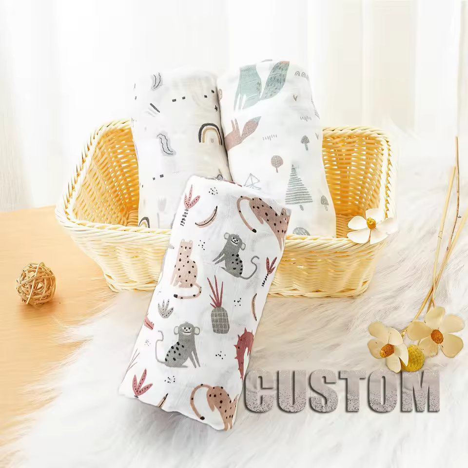 Stock 60*60 Cm Organic Cotton Bamboo Muslin Baby Burping Cloths Receiving Blanket Digital Printing Direct Manufacturer