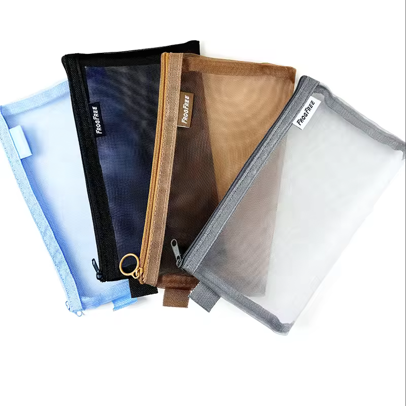 2025 Durable Transparent Nylon Mesh Zipper Pouch Portable Stationery Plastic Document Bag With Zipper For Pencils And Files