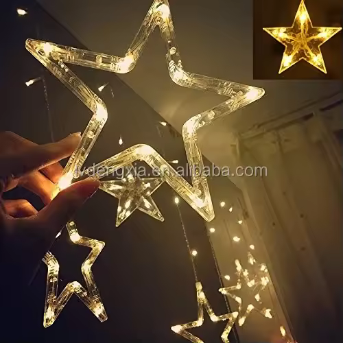 3m 138leds Christmas Home Lighting China Supplier Warm White 12 Big Stars Led String Fairy Light Curtain Light