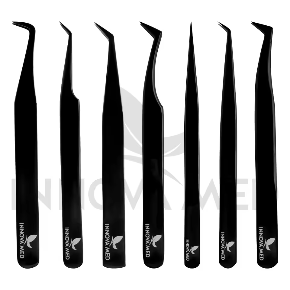 Complete Eyelash Extension Toolset Multiple Angled Tweezers In Stock Ready To Ship Eyelash Tweezers Black Matte Finish